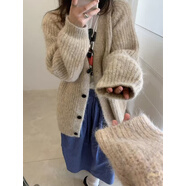 小紅書爆款慵懶風(fēng)寬松軟糯花色中長(zhǎng)款毛衣女秋冬外套針織開衫韓國 燕麥色 S85-105斤 均碼