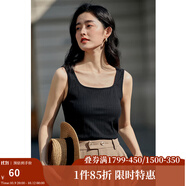 茵曼（INMAN）多色無(wú)袖顯瘦吊帶背心T恤夏季簡(jiǎn)約休閑百搭圓領(lǐng)上衣 午夜黑 S