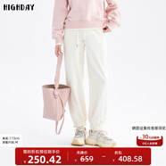 HIGH DAY休閑褲女2025新款簡約純色開叉闊腿褲百搭顯瘦長褲女 KZ10AE49130米白 M (160)