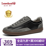 楓葉（leaveland）意大利男鞋2025新品真牛皮復(fù)古情侶款德訓(xùn)鞋戶外男士運(yùn)動休閑板鞋 【2.0防潑水】黑色（皮鞋碼） 42