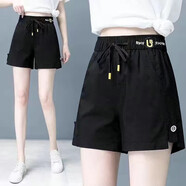 詩(shī)婭達（SHIYADA）冰絲短褲女2025春夏季女裝新款高腰寬松韓版百搭顯瘦休閑褲五分褲 黑色 3XL 建議140-160斤