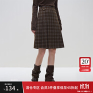 范思藍(lán)恩23FS14352/14508高腰百褶半身裙女冬新款a字裙子 棕咖格紋短款 XS