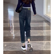 維密莎黛雅 VIMIE SADIA覆古哈倫牛仔褲女秋季新款大碼胖mm高腰顯瘦寬松百搭直筒九分褲子 藍灰色 S[建議80-95斤] 均碼