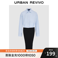 UR秋季新款女裝職場(chǎng)OL風(fēng)條紋拼接針織連衣裙UWG940213 正黑 XS