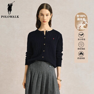 POLOWALK女士羊毛衫秋冬圓領(lǐng)開(kāi)衫經(jīng)典絞花時(shí)尚百搭毛衣線(xiàn)衣保羅針織衫外套 深藏青 【CBTW44520605】 M (160)