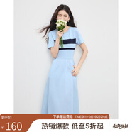 熙世界（sllsky）航海系撞色條紋連衣裙 裙子女夏季2025新款女裝休閑顯瘦收腰夏裝 海灣藍(lán) L