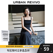 UR秋季新款女裝高街休閑風捏褶包邊吊帶連衣裙UWJ740065 黑色 S
