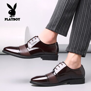 花花公子男士皮鞋真皮商務(wù)正裝三接頭內(nèi)增高結(jié)婚新郎大碼2025新款 棕色四季單鞋款 44