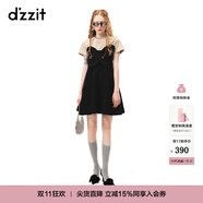 DZZIT地素夏季甜酷少女假兩件繡花工藝蝴蝶連衣裙3H2O4561A 黑色 XS