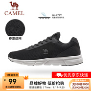 駱駝運(yùn)動(dòng)鞋男鞋網(wǎng)面透氣休閑跑步鞋男耐磨透氣跑鞋 K13C097049，黑/白色 ，男（春夏款） 40