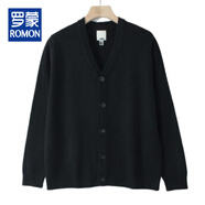 羅蒙（ROMON）2025新款羊毛開(kāi)衫男V領(lǐng)青年商務(wù)休閑大碼針織時(shí)尚羊毛絨外套 黑色 XS