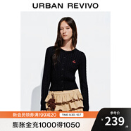 UR2025秋季新款女裝休閑絞花肌理櫻桃刺繡針織開(kāi)衫UYY950116 墨藍 XS