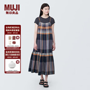 無印良品（MUJI）女式馬德拉斯格紋吊帶連衣裙女裝裙子格子裙純棉全棉長裙BC2IIA4S 深藏青色格紋 XL 165/92A