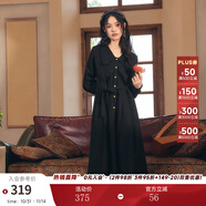 兩三事黑色長袖連衣裙女春季新款新中式長裙法式復(fù)古裙子夜聽朝云 黑色 M