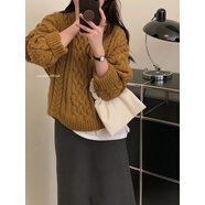 無標優(yōu)品麻花毛衣覆古套頭粗棒針麻花針織毛衣女秋冬加厚韓版小個 香綠色 S 80-105斤
