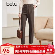 betu百圖女裝氣質(zhì)通勤款中高腰彈力毛呢休閑煙管顯瘦直筒西褲2110T52 咖啡色 XS