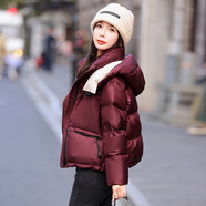 森馬森馬高端羽絨服女裝短款冬季新款爆款時(shí)尚小個(gè)子加厚連帽外套潮 酒紅色 森馬(升級版) XL 建議113-123斤