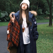 韓潮襲人（HAN CHAO XI REN）棉服女中長(cháng)款2025年冬季新款大毛領(lǐng)爆款寬松學(xué)生過(guò)膝加厚羽絨棉衣 kk藏青青青【閉眼入】 S  建議【70-105】斤