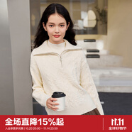 樂町大翻領(lǐng)針織線套衫女20半開襟絞花毛衣寬松毛衫 白色（現(xiàn)貨） S