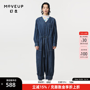 幻走（MOVEUP）【商場同款】2024春季新款V領(lǐng)多口袋設(shè)計師牛仔連體褲女 牛仔藍(lán) S