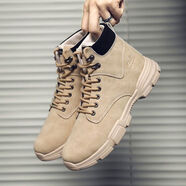 潮夢(mèng)城馬丁靴男士皮鞋工裝靴子雪地靴高幫沙漠戰靴英倫風(fēng)秋冬季防水男鞋 H22卡其色高幫單鞋 39
