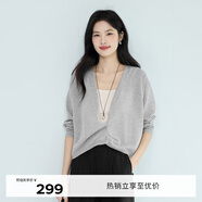 伊芙麗（eifini）伊芙麗30支匯絲麻V領防嗮罩衫薄透設計針織開衫2025夏季新款上衣 灰色 L 120-135斤