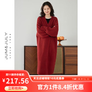 嘉茱莉新款長(cháng)款針織開(kāi)衫外套女寬松針織上衣V領(lǐng)中長(cháng)款毛衣毛衫 正紅色 均碼
