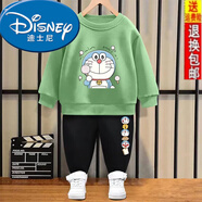 迪士尼（Disney）2025新款衛(wèi)衣運動兩件套寶寶春秋季帥氣韓版女童男童秋裝兒童套裝 叮當貓?zhí)蔷G色衛(wèi)衣+叮當貓黑長褲 100 (建議身高90-100cm)