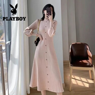 花花公子（PLAYBOY）2025秋冬新款韓國氣質(zhì)毛衣裙子半高領(lǐng)內(nèi)搭中長款針織長袖連衣裙女 粉色 S  80-95斤