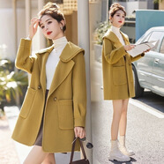 JPUZ大碼200斤胖mm秋冬娃娃領(lǐng)毛呢大衣寬松顯瘦時(shí)尚龍鳳呢加厚外套女 黃色 3XL 【建議145-160斤】