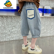 G.duck男童褲子夏季牛仔七分褲夏裝新款潮牌兒童薄款寬松中大童短褲外穿 TH917藍色 110 cm