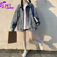 EPET韓版寬松bf港風(fēng)2025春秋小個(gè)子復(fù)古休閑百搭牛仔外套女ins潮 藍(lán)色 【小個(gè)子款】 S 80-95斤