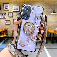 紐為適用榮耀50pro手機殼女款榮耀50華為帶鏡子支架50se鏡頭全包防摔5g保護套honor鑲水鉆時(shí)尚 紫色(送軟膜+掛繩) 榮耀50SE