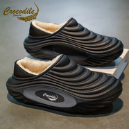 鱷魚(yú)恤棉鞋男款冬季加絨保暖包頭雪地靴戶(hù)外防滑防水厚底包跟男鞋 黑灰色 40