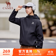 駱駝（CAMEL）戶外登山服中性加絨防潑水風衣外套 C34CW0L4626A 幻影黑 XS