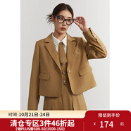 獨(dú)束大碼女裝學(xué)院風(fēng)減齡西裝時(shí)尚套裝文藝復(fù)古春季新款微胖mm半裙 卡其色-外套 XL