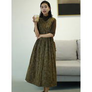 浣伊燈芯絨背心裙森系復古印花背心連衣裙女秋冬氣質(zhì)休閑大擺打底馬甲 圖片色 M 建議115斤以下