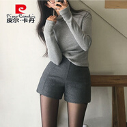 皮爾卡丹（pierre cardin）灰色毛呢短褲女秋冬2025顯瘦韓版修身包臀呢子靴褲高腰打底三分褲 灰色 S