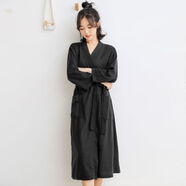 萊絲依夢(mèng)夏季薄款睡袍女士華夫格酒店浴袍毛巾料韓版可愛(ài)吸水睡衣簡(jiǎn)約胖MM 黑色 XL XL