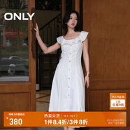 ONLY2025夏季新款減齡飛袖荷葉領(lǐng)拼接牛仔裙連衣裙女|125242007 J2G米白色 M