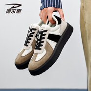 德?tīng)柣莸掠栃幽?025秋季透氣軟底運動(dòng)休閑板鞋情侶百搭潮鞋 黑灰 42