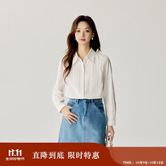 茵曼復(fù)古開(kāi)衫女裝翻領(lǐng)襯衫秋冬季薄長(zhǎng)袖襯衣上衣 月牙白 XL