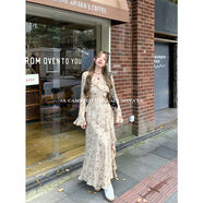 暈染碎花長(cháng)袖連衣裙女秋冬修身設計感長(cháng)裙小眾顯瘦裙子 荷葉邊暈染碎花長(cháng)袖連衣裙 XS XS