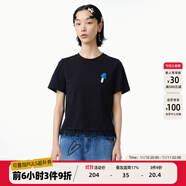 幻走（MOVEUP）2025春夏季新款.FUN系列蘑菇手工釘碎褶設(shè)計(jì)短款T恤女 黑色 L