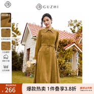 固執(zhí)（OBSTINATE）【特價(jià)】秋季新款復(fù)古學(xué)院刺繡翻領(lǐng)腰帶長袖橄欖綠連衣裙 橄欖綠 M 165/84A