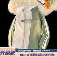 菲尼東爵（FNAADOOG）春秋新款雙面穿外套男痞帥潮牌高級感港風(fēng)日系休閑沖鋒衣夾克 羊羔絨雙面穿草綠色 加絨 2XL 建議150斤-170斤