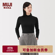 無印良品（MUJI）女式 起毛羅紋編織半高領(lǐng)長(zhǎng)袖T恤 上衣打底衫女款內(nèi)搭春秋女裝 黑色 5A M （160/84A）