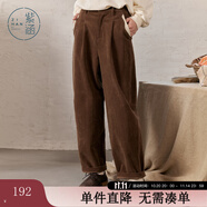 紫涵（ZIHAN）紫涵燈芯絨高腰闊腿褲女秋季復古咖色保暖柔軟寬松休閑褲 咖色 S