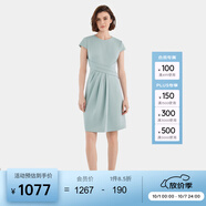 PORTS寶姿春夏新品女裝氣質(zhì)通勤收腰圓領(lǐng)短袖中長(zhǎng)連衣裙 天空藍(lán) M (6)