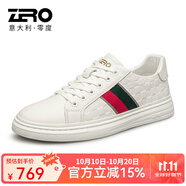 零度男鞋休閑皮鞋2025新款潮流男士休閑鞋品牌真牛皮小白鞋舒適運動鞋 S13100白色 39